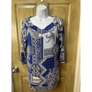 Chico's Travelers Blue Tunic Top Blue Matrix Size 1 8/10 Relaxed